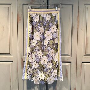 Current Air Floral Lace Midi Skirt - Blue and White